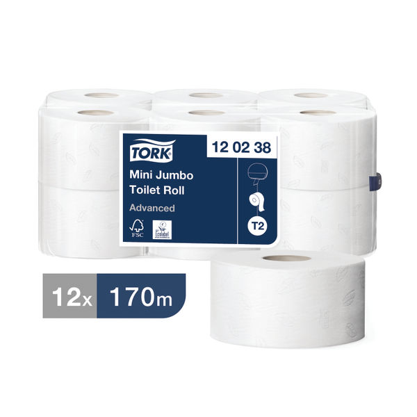 Tork T2 Mini Jumbo Toilet Roll 2-Ply (Pack of 12) 120238