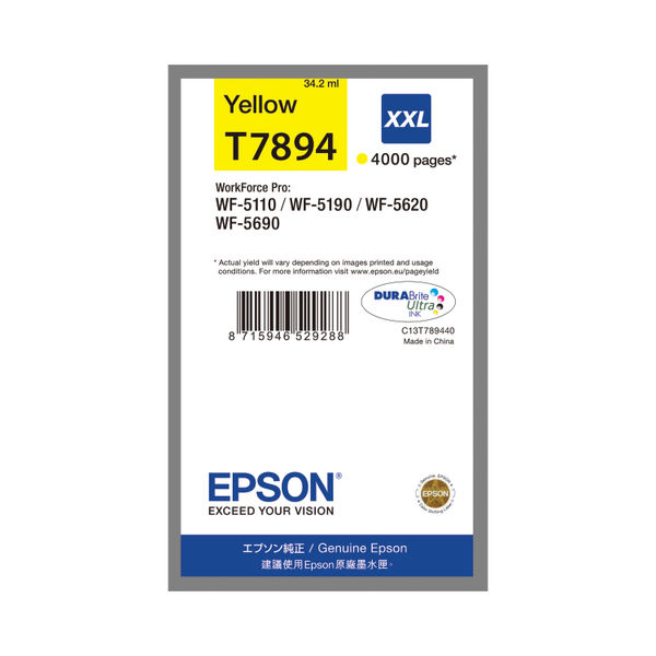 Epson T7894 XXL Yellow Extra High Yield Inkjet Cartridge C13T789440 / T7894