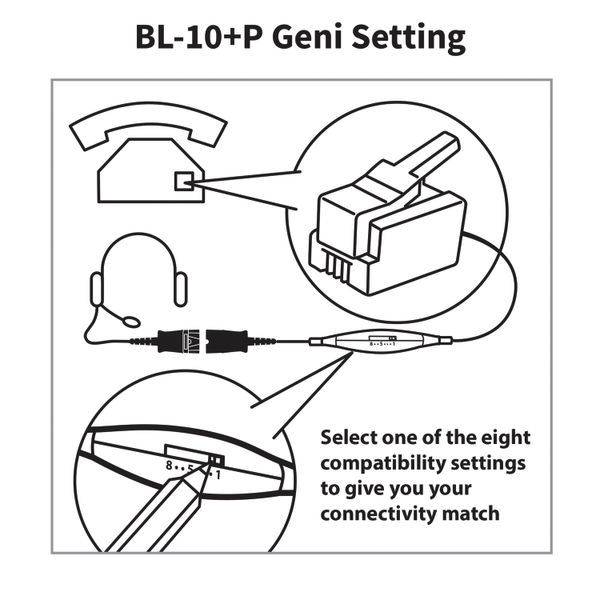 JPL Universal Headset Bottom Lead RJ11 80-200cm Coiled Black BL-10+P