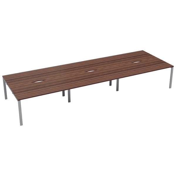 Jemini 6 Person Bench Desk 4200x1600x730mm Dark Walnut/White KF809197