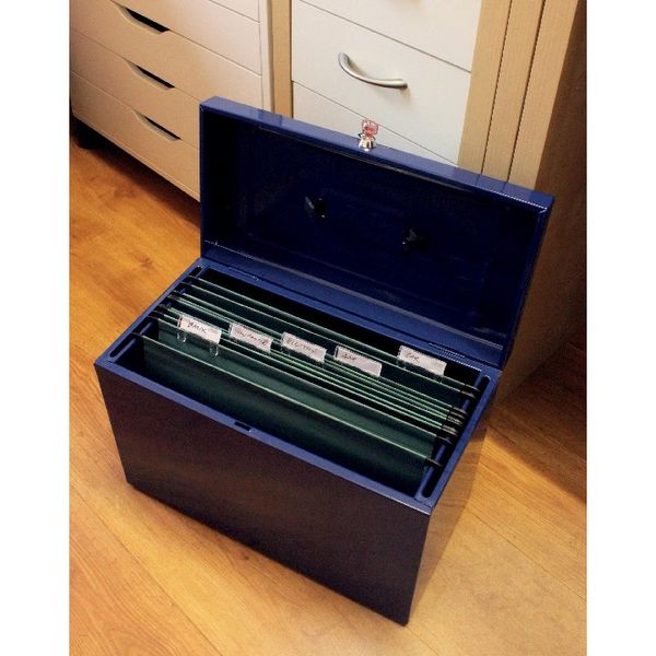 Cathedral Blue Foolscap Lockable Metal Box File HOBL