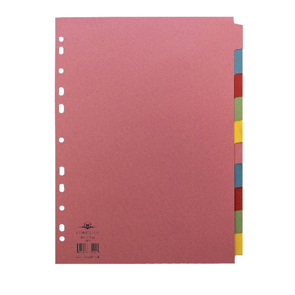 Concord Reinforced Divider 10-Part A4 160gsm Pastel Colours 77199