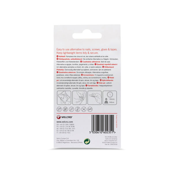 Velcro Stick On Squares 25mm White (Pack of 24) VEL-EC60235