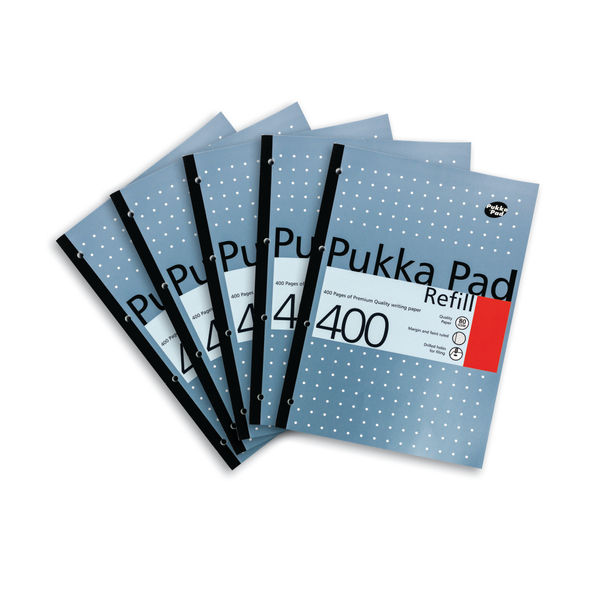 Pukka Pad Ruled Metallic Four-Hole Refill Pad Side Bound 400 Pages A4 (Pack of 5