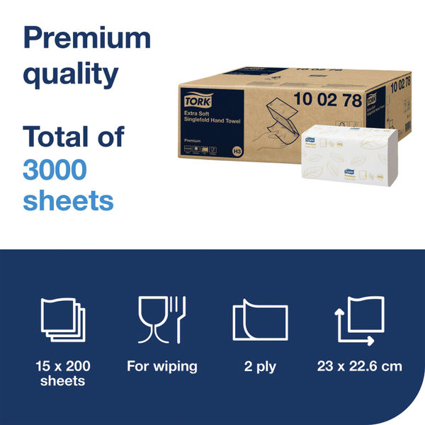 Tork Singlefold Hand Towel H3 White 200 Sheets (15 Pack) 100278