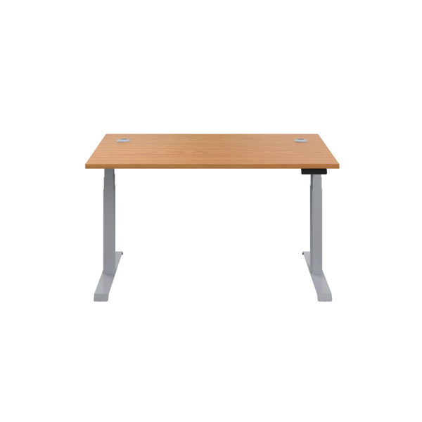 Jemini Sit/Stand Desk with Cable Ports 1200x800x630-1290mm Nova Oak/Silver KF809722