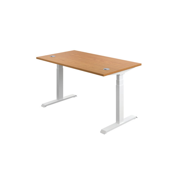 Jemini Sit/Stand Desk with Cable Ports 1200x800x630-1290mm Nova Oak/White KF809784