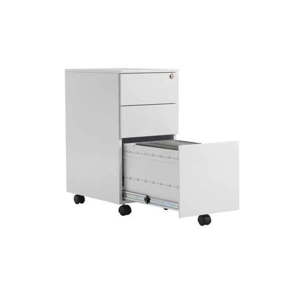 Jemini 3 Drawer Mobile Pedestal Slimline Steel 300x470x615mm White KF74158