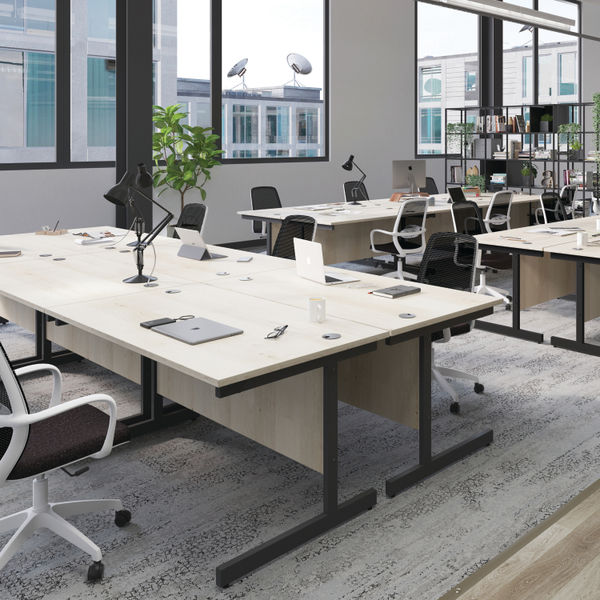 Jemini Single Rectangular Desk 1600x800x730mm Maple/Silver KF801285