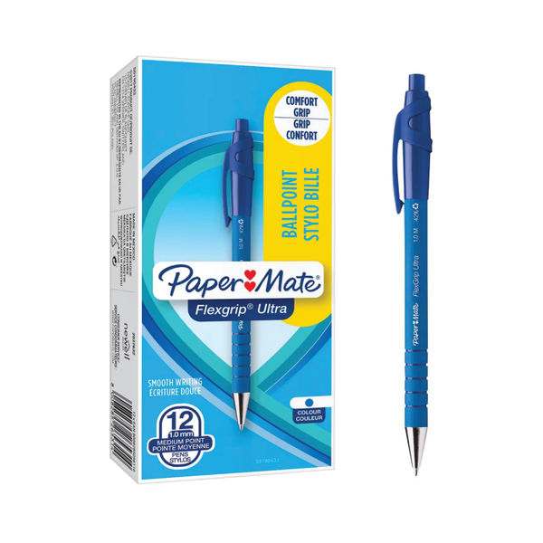 PaperMate Flexgrip Ultra Retractable Ballpoint Pen Medium Blue (Pack of 12) S0190433