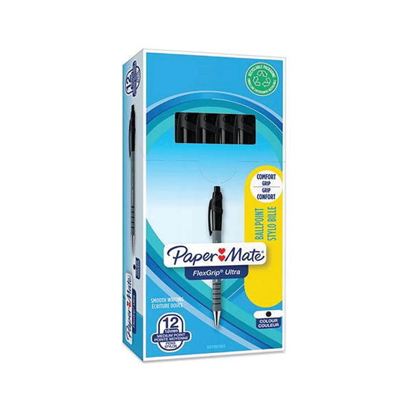 PaperMate Flexgrip Ultra Retractable Ballpoint Pen Medium Black (Pack of 12) S0190393