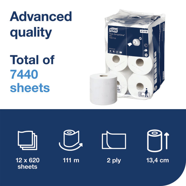 Tork T9 SmartOne Mini Toilet Roll 2-Ply 620 Sheets (Pack of 12) 472193