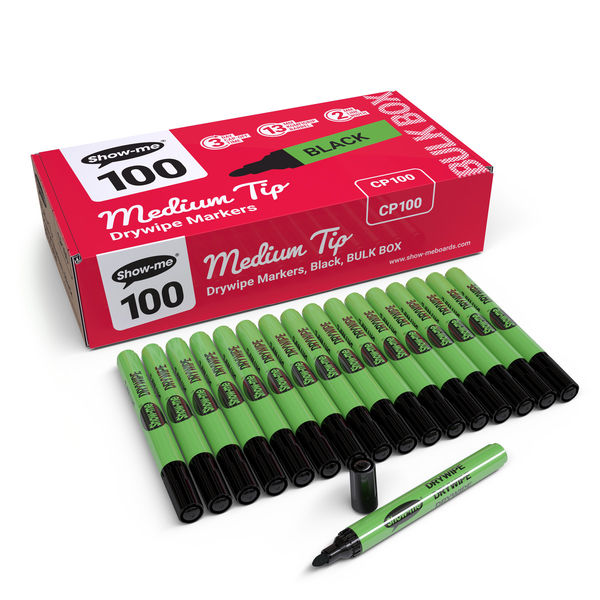 Show-me Drywipe Marker Medium Tip Black (Pack of 100) CP100