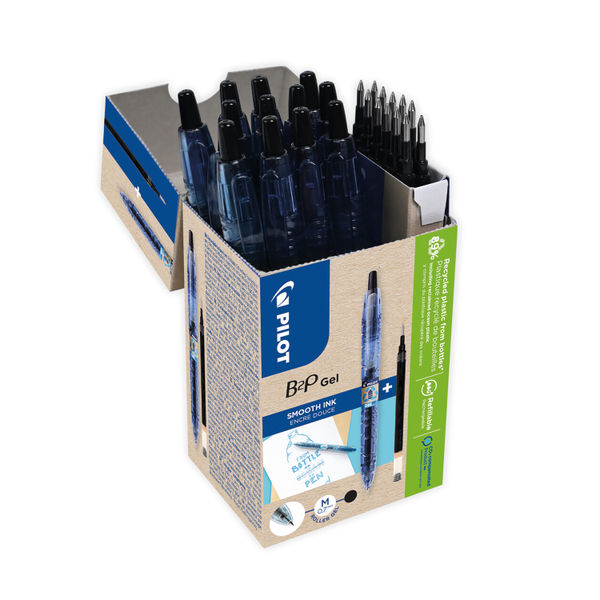 Pilot B2P Gel Ink Retractable Rollerball Medium Tip Black 10 Pens+10 Refills (Pack of 20) WLT556190
