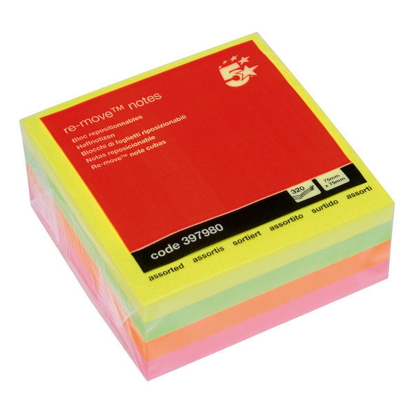 Sticky Notes Removable Cube Neon Rainbow 76x76mm 397980