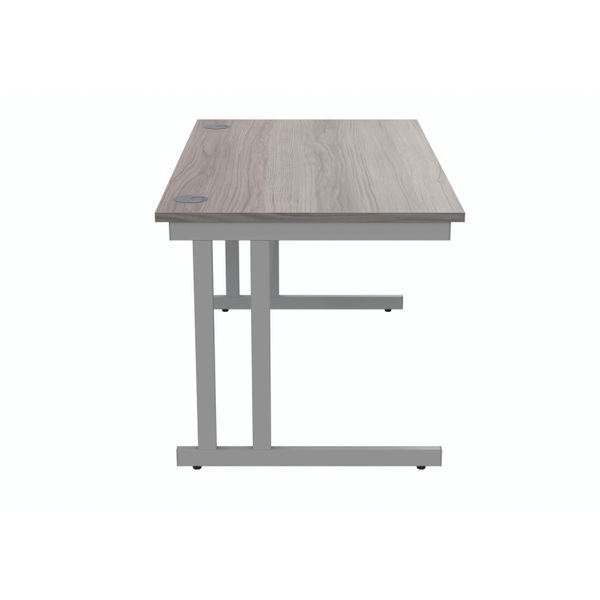 Polaris Rectangular Double Upright Cantilever Desk 1400x800x730mm Alaskan Grey Oak/Silver KF882364