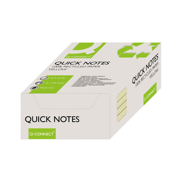 Q-Connect Recycled Notes 127x76mm Yellow (Pack of 12) KF17322
