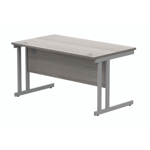 Polaris Rectangular Double Upright Cantilever Desk 1400x800x730mm Alaskan Grey Oak/Silver KF882364
