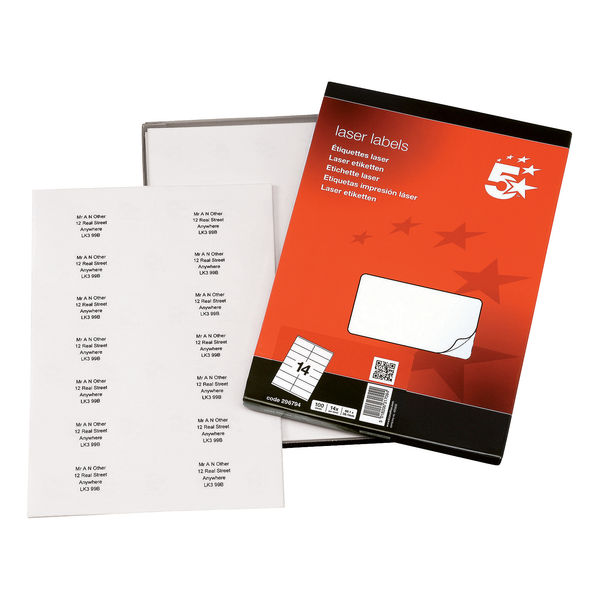 5 Star Office Multipurpose Labels Laser Copier Inkjet 99.1x38.1mm White (Pack of 1400)
