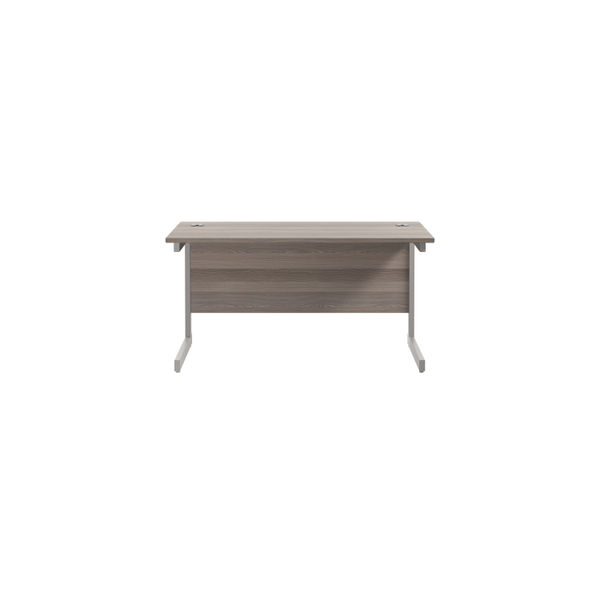 Jemini Single Rectangular Desk 1400x600x730mm Grey Oak/Silver KF800537