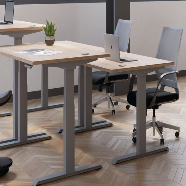 Jemini Sit/Stand Desk with Cable Ports 1200x800x630-1290mm White/White KF809791