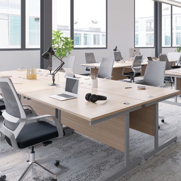 Jemini Single Rectangular Desk 1400x600x730mm Beech/Silver KF800524