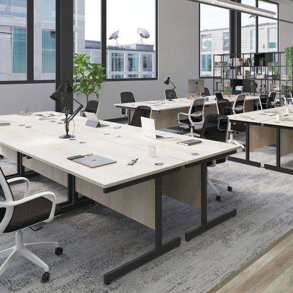 Jemini Single Rectangular Desk 1200x800x730mm Nova Oak/Silver KF801020