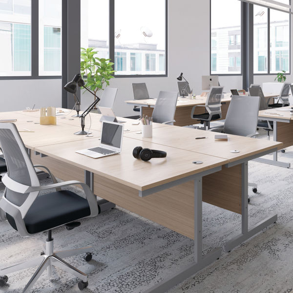 Jemini Single Rectangular Desk 1200x800x730mm Nova Oak/Silver KF801020