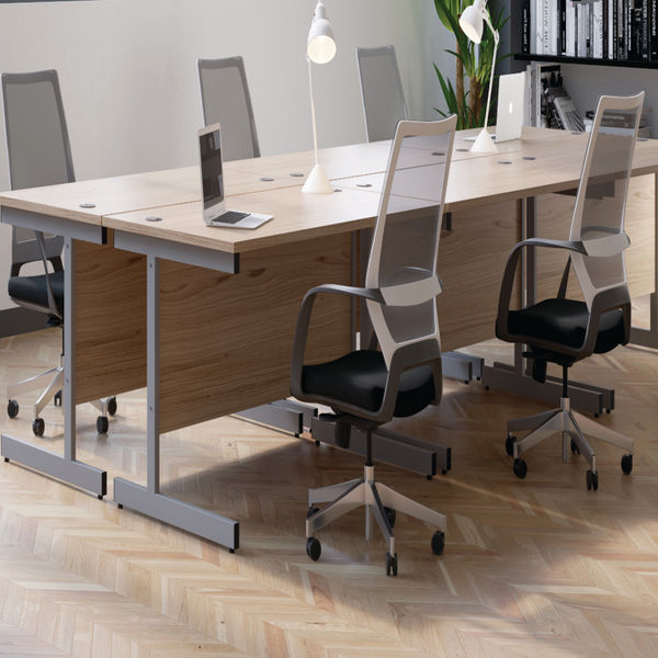 Jemini Single Rectangular Desk 1200x800x730mm Nova Oak/Silver KF801020