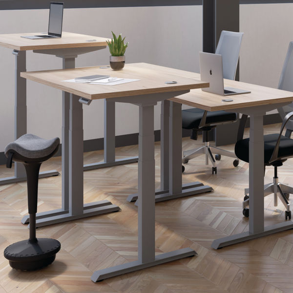 Jemini Sit/Stand Desk with Cable Ports 1200x800x630-1290mm Beech/White KF809746