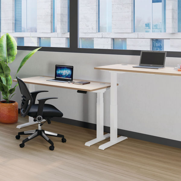 Jemini Sit/Stand Desk with Cable Ports 1200x800x630-1290mm Beech/White KF809746
