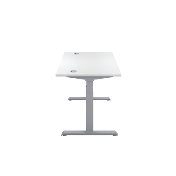 Jemini Sit/Stand Desk with Cable Ports 1400x800x630-1290mm White/Silver KF809852