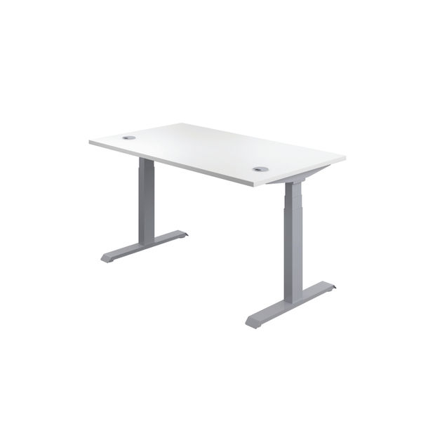 Jemini Sit/Stand Desk with Cable Ports 1400x800x630-1290mm White/Silver KF809852