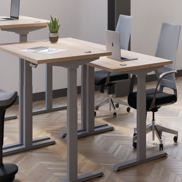 Jemini Sit/Stand Desk with Cable Ports 1400x800x630-1290mm White/Silver KF809852