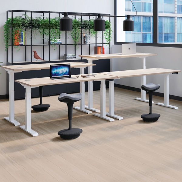 Jemini Sit/Stand Desk with Cable Ports 1400x800x630-1290mm White/Silver KF809852