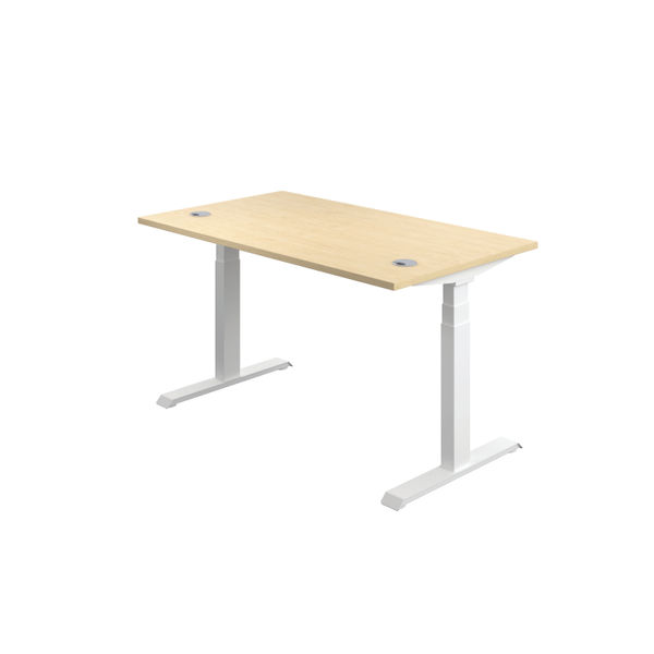 Jemini Sit/Stand Desk with Cable Ports 1400x800x630-1290mm Maple/White KF809890