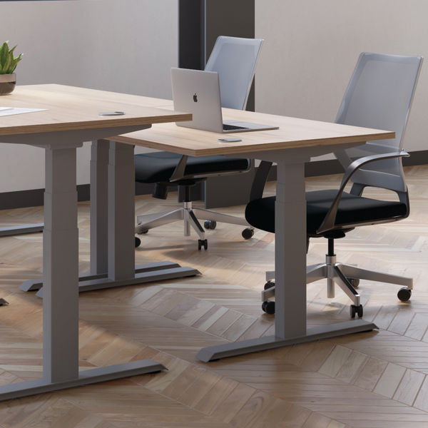 Jemini Sit/Stand Desk with Cable Ports 1400x800x630-1290mm Maple/White KF809890