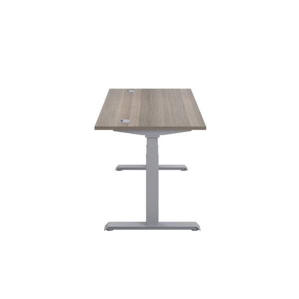Jemini Sit/Stand Desk with Cable Ports 1600x800x630-1290mm Grey Oak/Silver KF809944