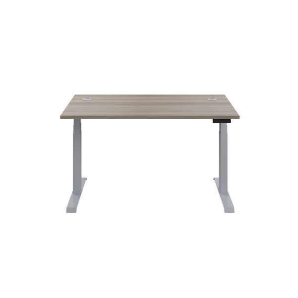 Jemini Sit/Stand Desk with Cable Ports 1600x800x630-1290mm Grey Oak/Silver KF809944