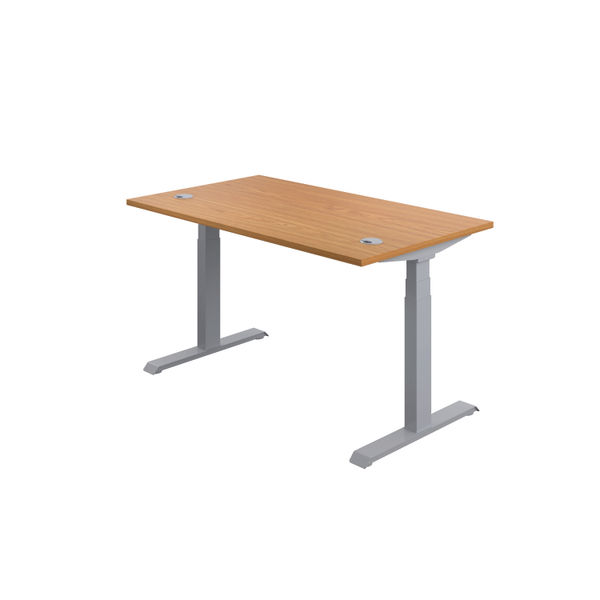 Jemini Sit/Stand Desk with Cable Ports 1600x800x630-1290mm Nova Oak/Silver KF809968