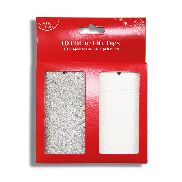 Eurowrap x10 Iridescent Glitter Tags Silver (Pack of 12) X-31577-GTC