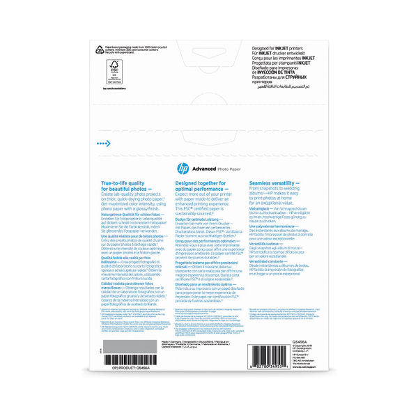 HP A4 White Advanced Glossy Photo Paper 250gsm (Pack of 25) Q5456A