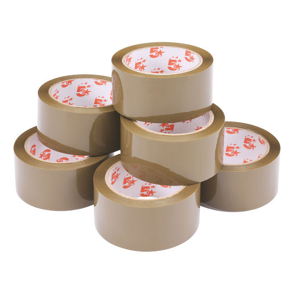 5 Star Office Packaging Tape Low Noise Polypropylene 48mmx66m Buff (Pack of 6)