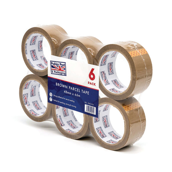 Pukka Parcel Tape 48mmx66m Brown Pack of 6 9645-PCK