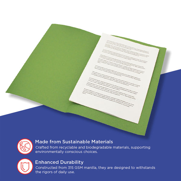 Exacompta Guildhall Square Cut Folder 315gsm Foolscap Green (Pack of 100) FS315-GRNZ