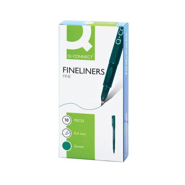 Q-Connect Fineliner Pen 0.4mm Green (Pack of 10) KF25010