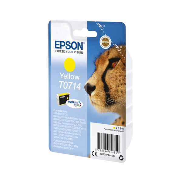 Epson T0714 Ink Cartridge DURABrite Ultra Cheetah Yellow C13T07144012