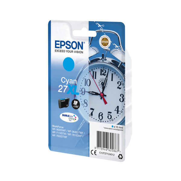 Epson 27XL Ink Cartridge DURABrite Ultra High Yield Alarm Clock Cyan C13T27124012