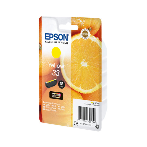 Epson 33 Ink Cartridge Claria Premium Oranges Yellow C13T33444012