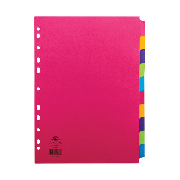 Concord Divider 10-Part A4 160gsm Bright Assorted 50899